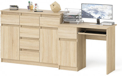 Мори Стол компьютерный МС-1 левый + Комод МК1200.4, цвет дуб сонома, ШхГхВ 210,4х50х94 см., выдвижной ящик слева, НЕ универсальная сборка