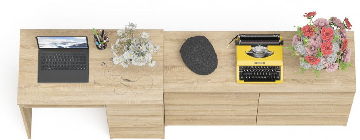 Мори Стол компьютерный МС-6 правый + Комод МК1200.6, цвет дуб сонома, ШхГхВ 210,4х50х76,6 см., выдвижные ящики справа, НЕ универсальная сборка