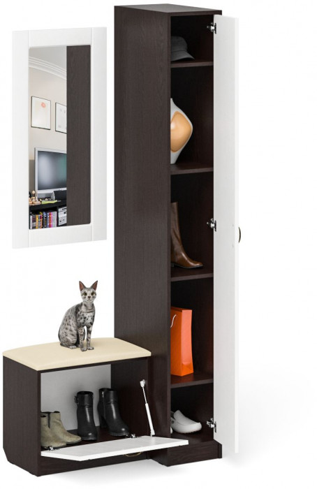 Прихожая П-6 Компоновка № 40, венге/фасады МДФ белое дерево фрезеровка прованс