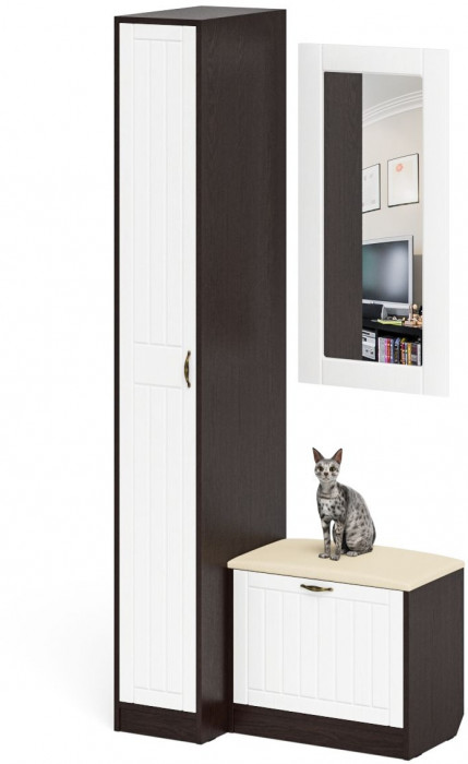 Прихожая П-6 Компоновка № 40, венге/фасады МДФ белое дерево фрезеровка прованс