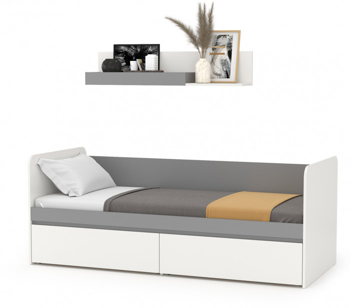 Торонто 11.39 Кровать + 16.475 Полка, белый шагрень/стальной серый