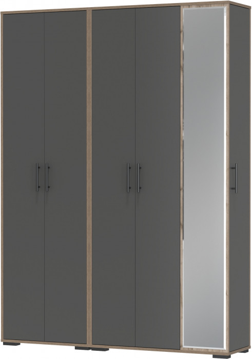 Прихожая Домино-мини + Шкаф для одежды Домино, цвет дуб крафт табачный/графит, ШхГхВ 148х36х202 см., универсальная сборка
