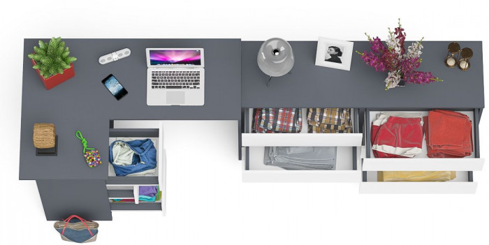 Мори компьютерный стол МС-16 левый + Комод МК1380.6, графит/белый