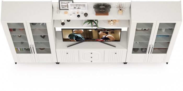 Валенсия Гостиная № 103, ЛДСП белый шагрень/МДФ белый шагрень