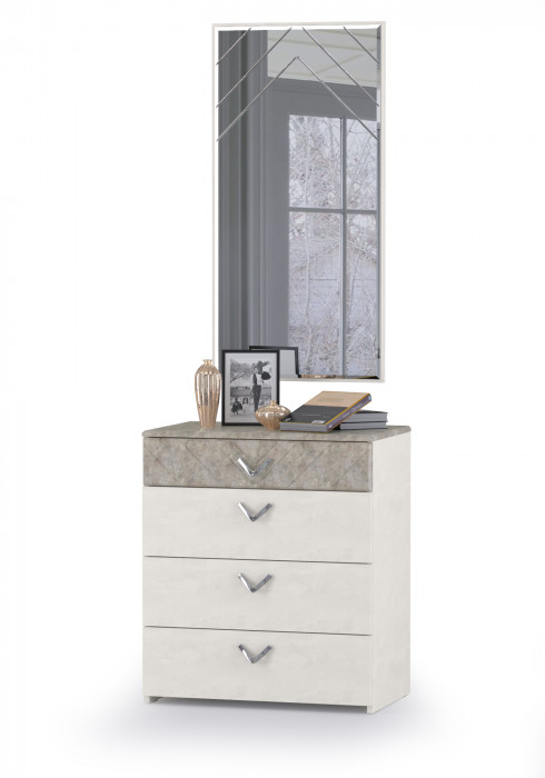 Амели Комод 13.106 + Зеркало, цвет шёлковый камень/бетон чикаго беж, ШхГхВ 65х41,3х185 см.