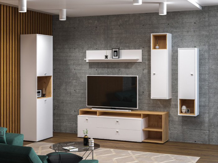 Бэль № 03, цвет дуб крафт золотой/белый премиум, ШхГхВ 240х43х200 см., ниша для ТВ 139х40х120 см., НЕ универсальная сборка