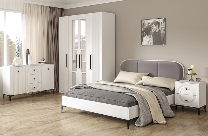 Валенсия Спальня 11.36.01 Кровать + ортопед, цвет ЛДСП белый шагрень/МДФ белый шагрень, ШхГхВ 169,7х204х115,3 см., сп. м. 1600х2000 мм, б/м