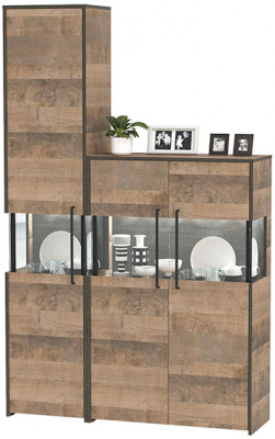 Трувор 13.205 Шкаф-пенал с витриной + 13.306 Комод с витриной, цвет дуб гранж песочный/интра, ШхГхВ 130,6х37х210 см., универсальная сборка