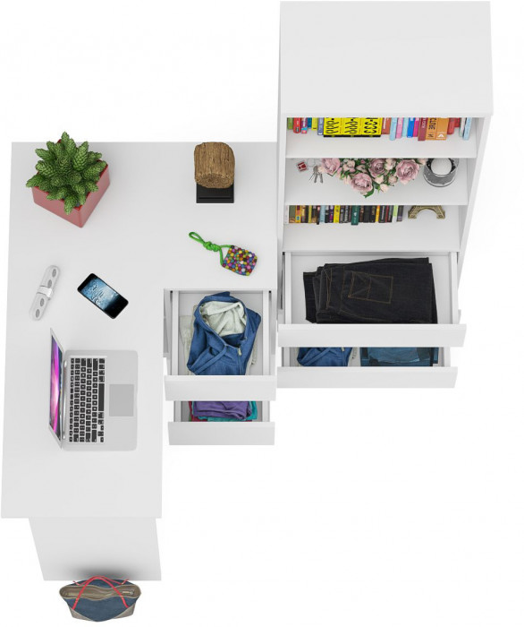 Мори компьютерный стол МС-16 правый + Стеллаж МСТ600.3, белый