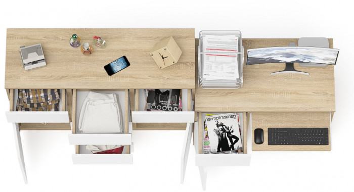 Мори Стол компьютерный МС-1 левый + Комод МК1200.4, цвет дуб сонома/белый, ШхГхВ 210,4х50х94 см., выдвижной ящик слева, НЕ универсальная сборка