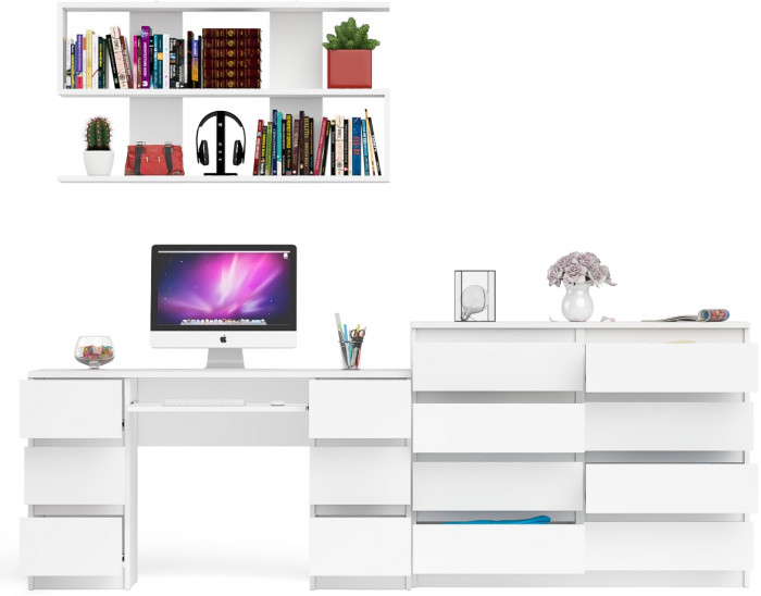Мори компьютерный стол МС-2 + Комод МК1200.8 + Полка 1200, белый