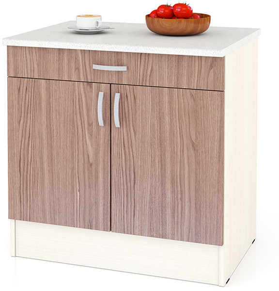 Кухня Мери ШН1Я800 Стол с 1 ящиком 80 см., цвет дуб/ясень шимо тёмный, ШхГхВ 80х60х85 см. (столешница № 130 сахара белая)