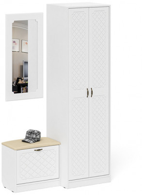 Прихожая П-6 Компоновка № 11, цвет белая шагрень/фасады МДФ белое дерево фрезеровка ромб, ШхГхВ 120х50х210 см., универсальная сборка