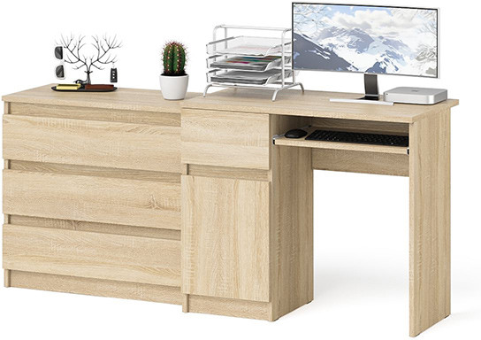 Мори компьютерный стол МС-1 левый + Комод МК800.1, дуб сонома