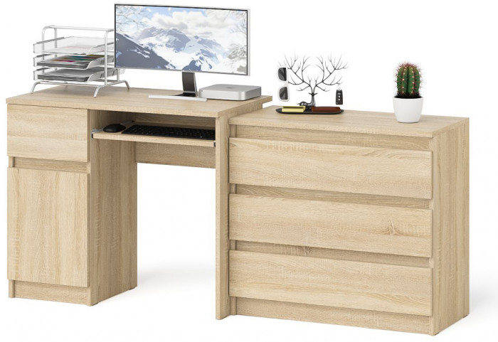 Мори компьютерный стол МС-1 левый + Комод МК800.1, дуб сонома