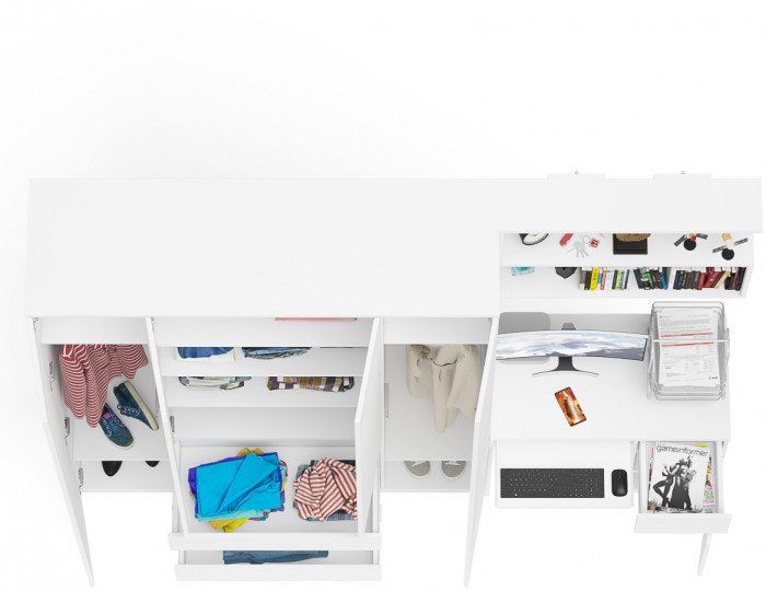 Мори Стол компьютерный МС-1 правый + Шкаф МШ1600.1 + Полка 900, цвет белый, ШхГхВ 250,4х50,4х209,6 см., НЕ универсальная сборка