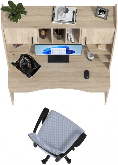 Стол 6-0604 Бета + кресло 103 серое, цвет дуб сонома, ШхГхВ 120х60,5х183,5 см.