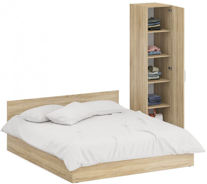 Кровать 1800 + Пенал Стандарт, цвет дуб сонома, ШхГхВ 183,5х203,5х70 + 45х52х200 см., сп.м. 1800х2000 мм., без матраса, основание есть