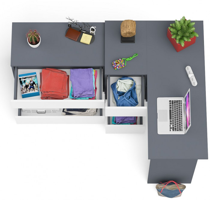 Мори компьютерный стол МС-16 левый + Комод МК800.1, графит/белый