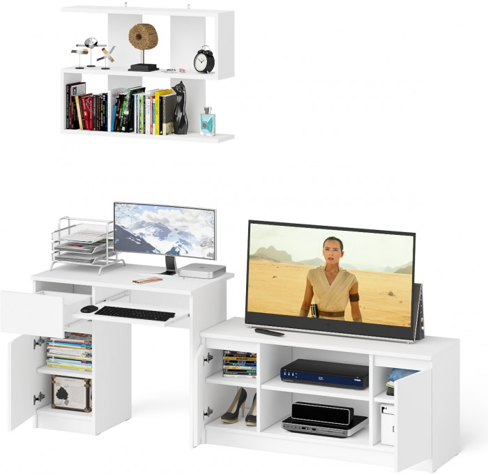 Мори Стол компьютерный МС-1 левый + Тумба МТВ1200.1 + Полка 900, цвет белый, ШхГхВ 210,4х50х209,6 см., НЕ универсальная сборка