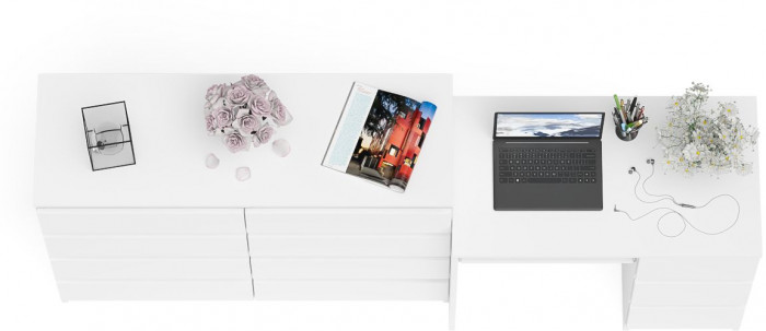 Мори Стол компьютерный МС-6 правый + Комод МК1200.8, цвет белый, ШхГхВ 210,4х50х94 см., выдвижные ящики справа, НЕ универсальная сборка