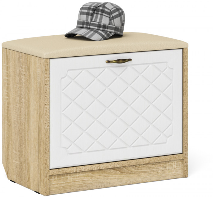 Прихожая П-6 Компоновка № 12, дуб сонома/фасады МДФ белое дерево фрезеровка ромб