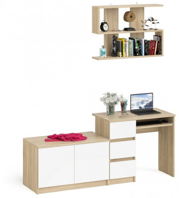 Мори компьютерный стол МС-6 левый + Тумба МА900.1 + Полка 900, дуб сонома/белый