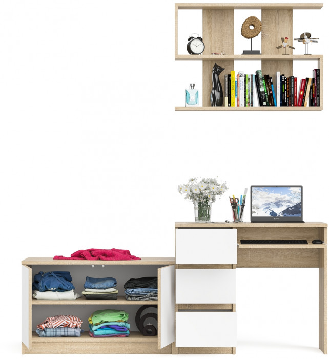 Мори компьютерный стол МС-6 левый + Тумба МА900.1 + Полка 900, дуб сонома/белый
