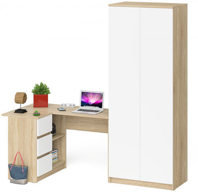 Мори Стол компьютерный МС-16 левый + Шкаф МШ800.1, цвет дуб сонома/белый, ШхГхВ 204,8х84,9х209,6 см., выдвижные ящики слева, НЕ универсальная сборка