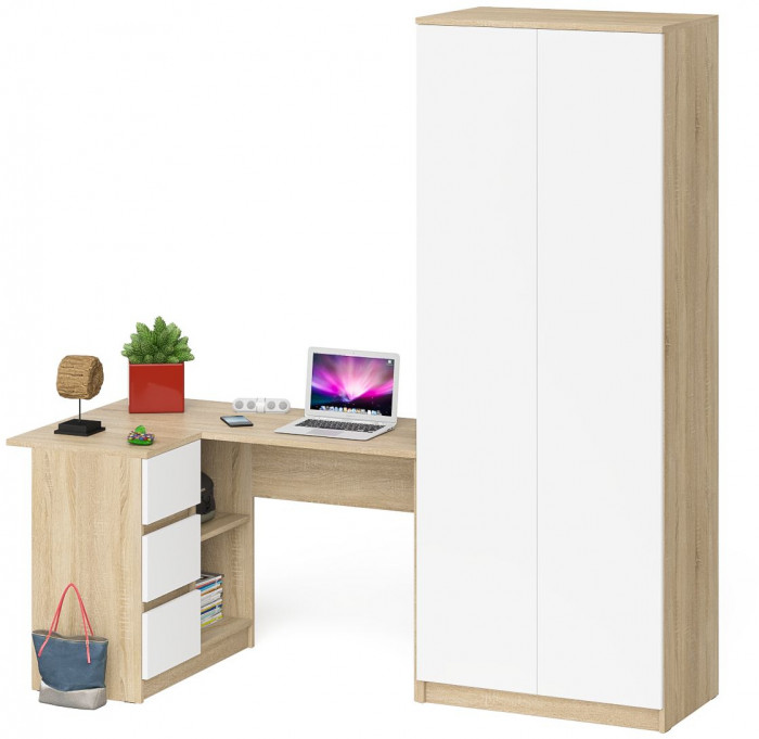 Мори Стол компьютерный МС-16 левый + Шкаф МШ800.1, цвет дуб сонома/белый, ШхГхВ 204,8х84,9х209,6 см., выдвижные ящики слева, НЕ универсальная сборка