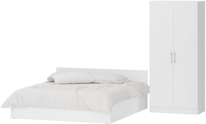 Кровать 1800 + Шкаф 2-х створчатый Стандарт, цвет белый, ШхГхВ 183,5х203,5х70 + 90х52х200 см., сп.м. 1800х2000 мм., без матраса, основание есть