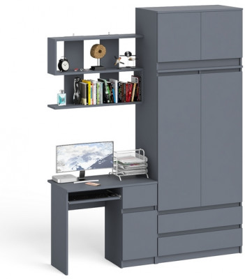 Мори компьютерный стол МС-1 правый + Шкаф МШ900.1 + Антресоль МА900.1 + Полка 900, графит