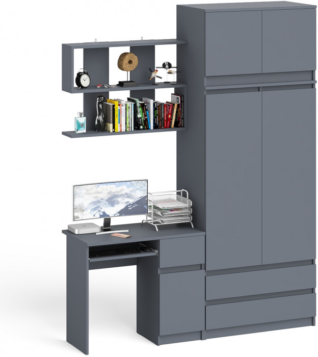 Мори компьютерный стол МС-1 правый + Шкаф МШ900.1 + Антресоль МА900.1 + Полка 900, графит