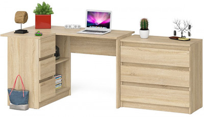 Мори компьютерный стол МС-16 левый + Комод МК800.1, дуб сонома