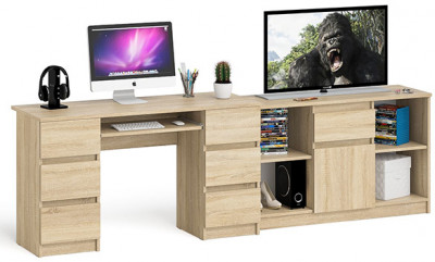 Мори компьютерный стол МС-2 + Тумба МТВ1204.1, дуб сонома