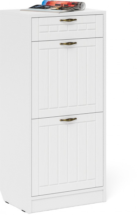 Прихожая П-6 Компоновка № 17, цвет белая шагрень/фасады МДФ белое дерево фрезеровка прованс, ШхГхВ 110х50х210 см., универсальная сборка