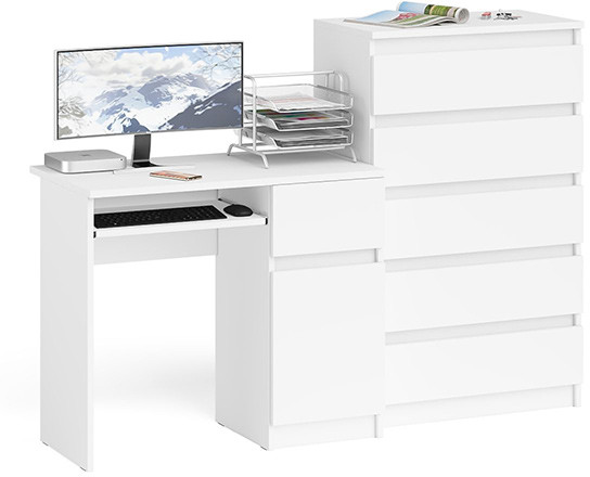 Мори компьютерный стол МС-1 правый + Комод МК700.5, белый