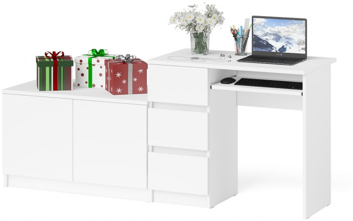 Мори компьютерный стол МС-6 левый + Тумба МА900.1, белый