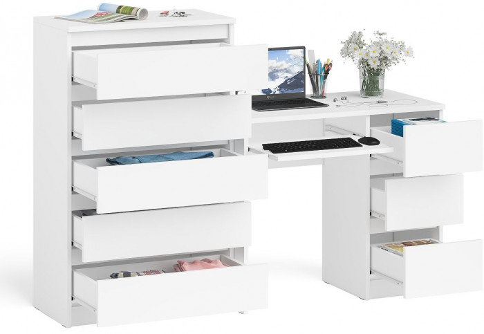 Мори компьютерный стол МС-6 правый + Комод МК700.5, белый