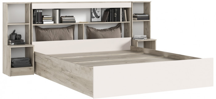 Кровать 1,6м с надстройкой, Крафт серый/Кашемир
