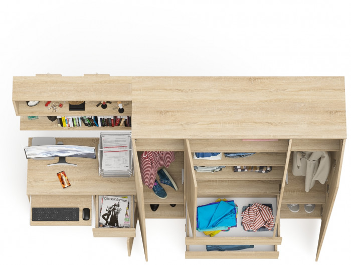 Мори Стол компьютерный МС-1 правый + Шкаф МШ1600.1 + Полка 900, цвет дуб сонома, ШхГхВ 250,4х50,4х209,6 см., НЕ универсальная сборка