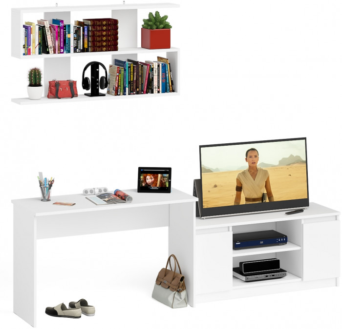 Мори Стол письменный МСП1200.1 + Тумба МТВ1200.1 + Полка 1200, цвет белый, ШхГхВ 240,8х50х209,6 см., универсальная сборка