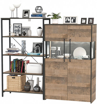 Трувор 13.151.01 Стеллаж + 13.306 Комод с витриной, дуб гранж песочный/интра