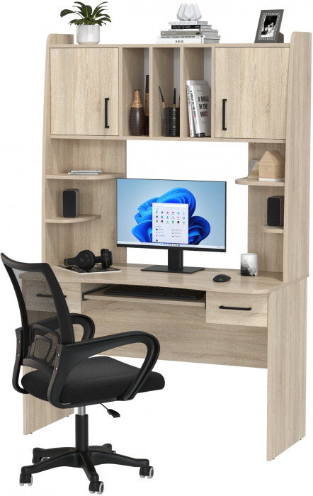 Стол 6-0604 Бета + кресло 103 чёрное, цвет дуб сонома, ШхГхВ 120х60,5х183,5 см.