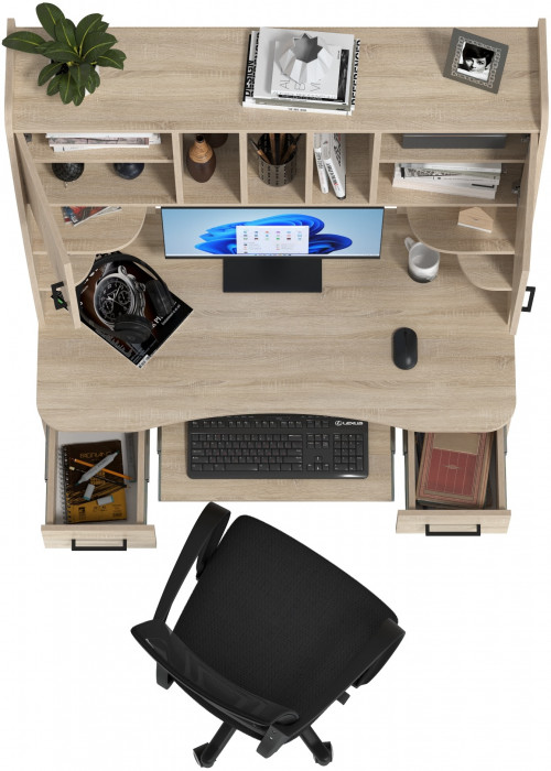 Стол 6-0604 Бета + кресло 103 чёрное, цвет дуб сонома, ШхГхВ 120х60,5х183,5 см.