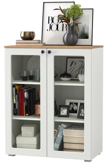 Остин 16.394.01 Шкаф-витрина(тумба), белый шагрень/дуб крафт золотой