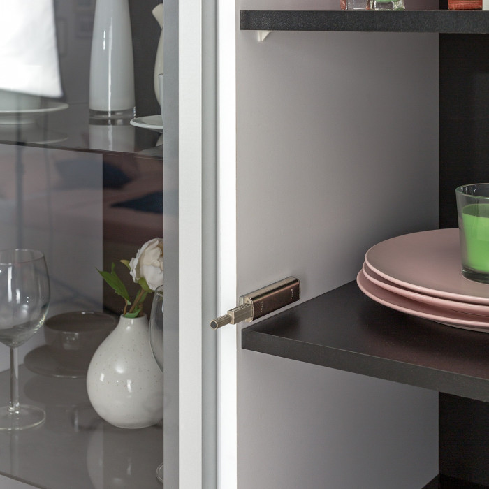 Сидней 13.202 Шкаф с ящиком + Шкаф 13.200, корпус: белый/чёрный/фасады: МДФ белый глянец