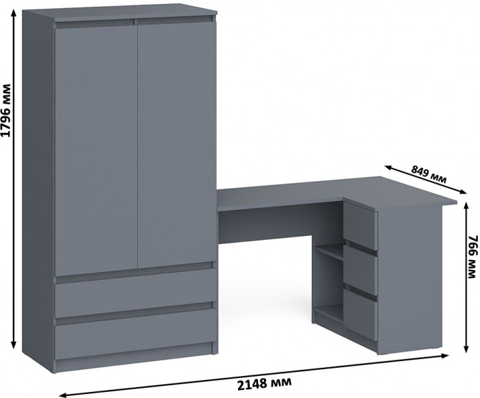 Мори компьютерный стол МС-16 правый + Шкаф МШ900.1, графит