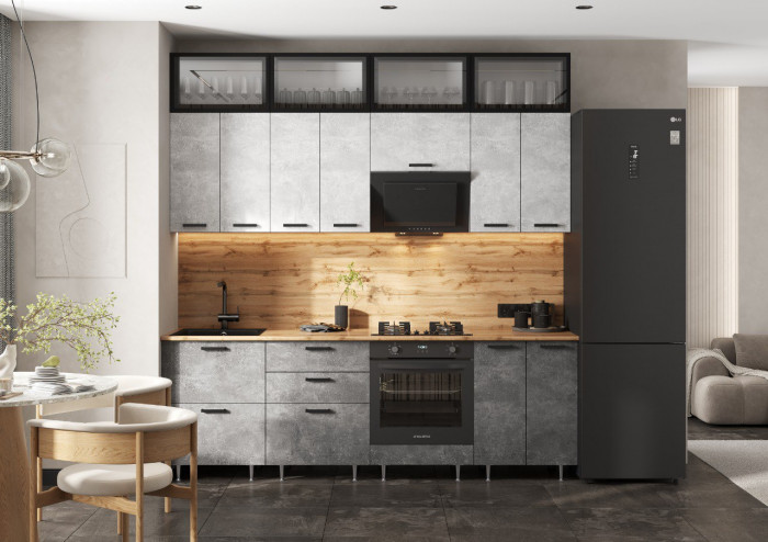 ЛДСП Кухня Рио NEW 2,4м, Компановка №4 Бетон светлый/Бетон темный, Графит (Дуб вотан)