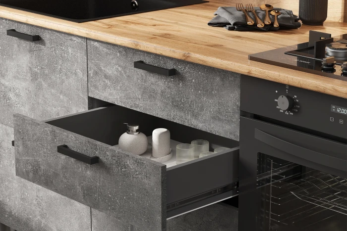 ЛДСП Кухня Рио NEW 2,4м, Компановка №4 Бетон светлый/Бетон темный, Графит (Дуб вотан)